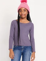 Long-Sleeve Ribbed Lace-Trim Top for Girls