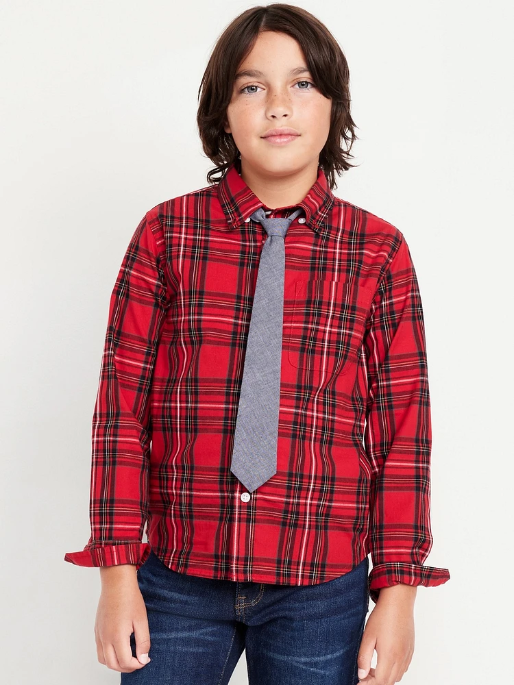 Printed Long-Sleeve Pocket Shirt and Tie Set for Boys