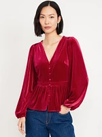 Waist-Defined Velvet Peplum Top