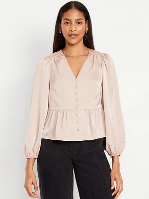 Waist-Defined atin Peplum Top