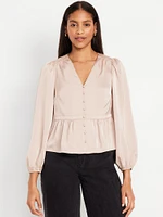 Waist-Defined atin Peplum Top