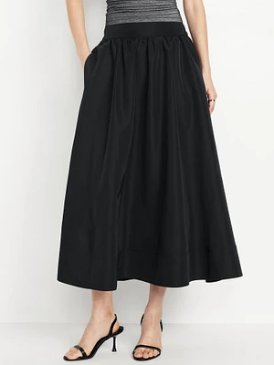 Shirred Midi Swing Skirt