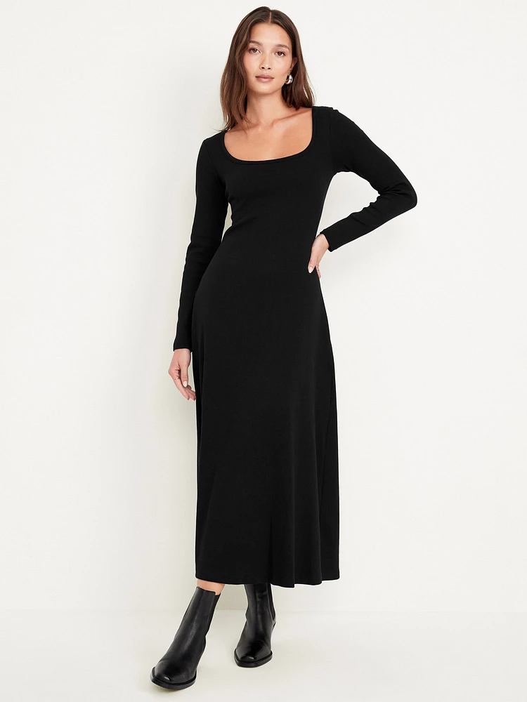 Fit & Flare Ribbed Maxi Dress