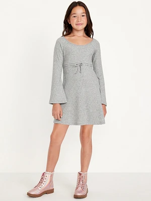 Long-Sleeve Sparkly Ribbed Fit and Flare Dress for Girls