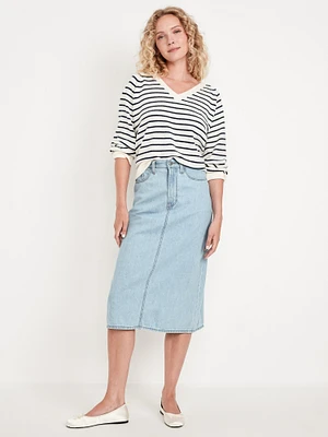 High-Waisted Wow Jean Midi Skirt