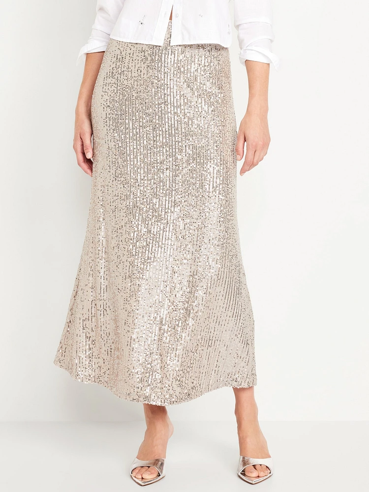 High-Waisted Sequin axi Skirt