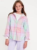 Long-Sleeve Hooded Flannel Shirt for Girls