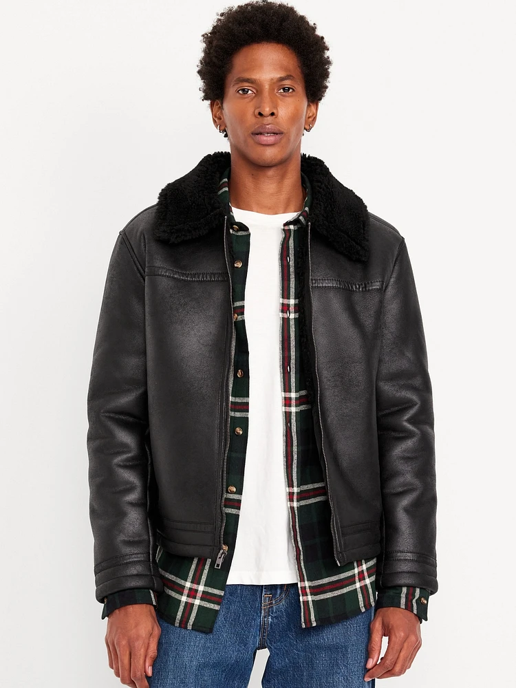 Faux-Leather Aviator Jacket