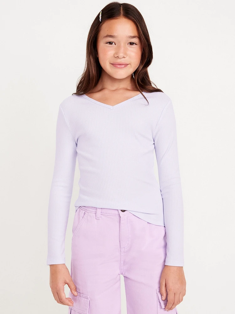 Long-Sleeve Ribbed V-Neck Top for Girls