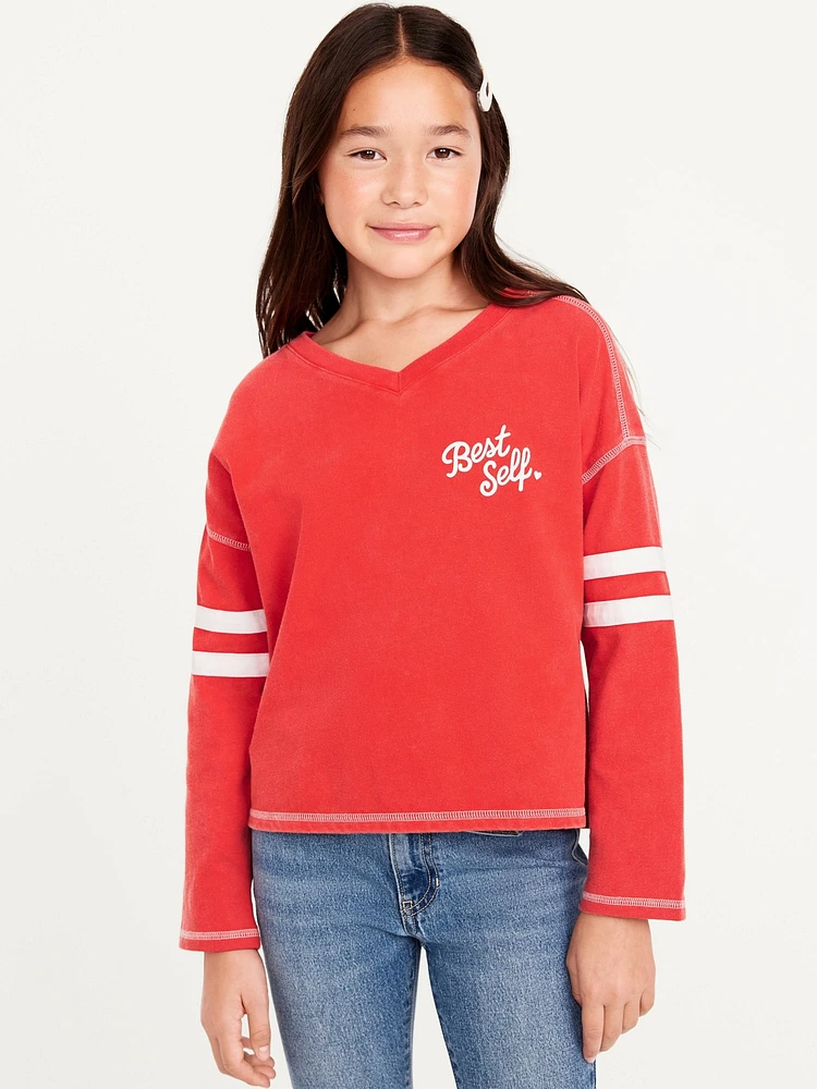 Loose Long-Sleeve Graphic Top for Girls