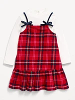 Ribbed Mock-Neck Top and Tie-Bow Ruffled Dress Set for Baby