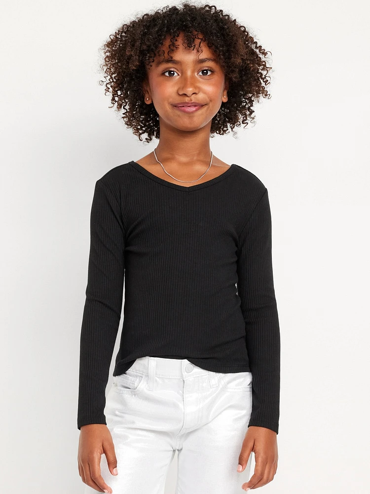 Long-Sleeve Ribbed V-Neck Top for Girls