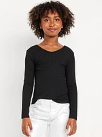 Long-Sleeve Ribbed V-Neck Top for Girls