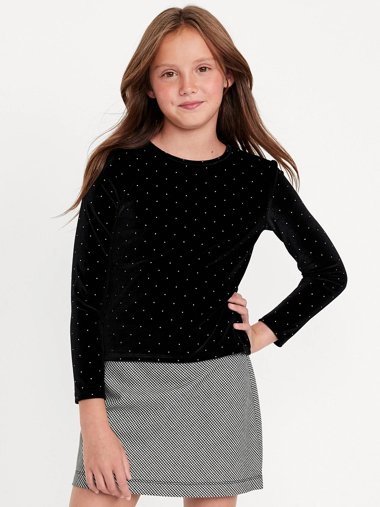 Long-Sleeve Velvet Textured-Dots Top for Girls