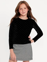 Long-Sleeve Velvet Textured-Dots Top for Girls