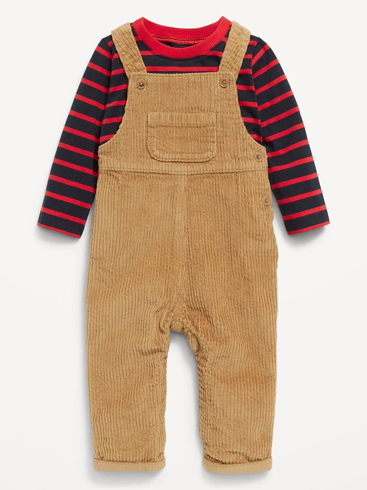 Long-Sleeve T-Shirt and Corduroy Overalls Set for Baby