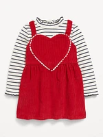 Printed Mock-Neck Top and Corduroy Heart Dress Set for Baby