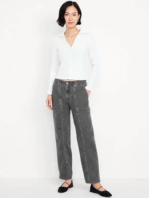 Mid-Rise Boyfriend Loose Utility Jeans