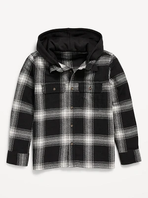 Long-Sleeve Hooded Flannel Utility Shirt for Boys