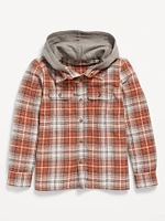 ong-Sleeve Hooded Flannel Utility Shirt for Boys