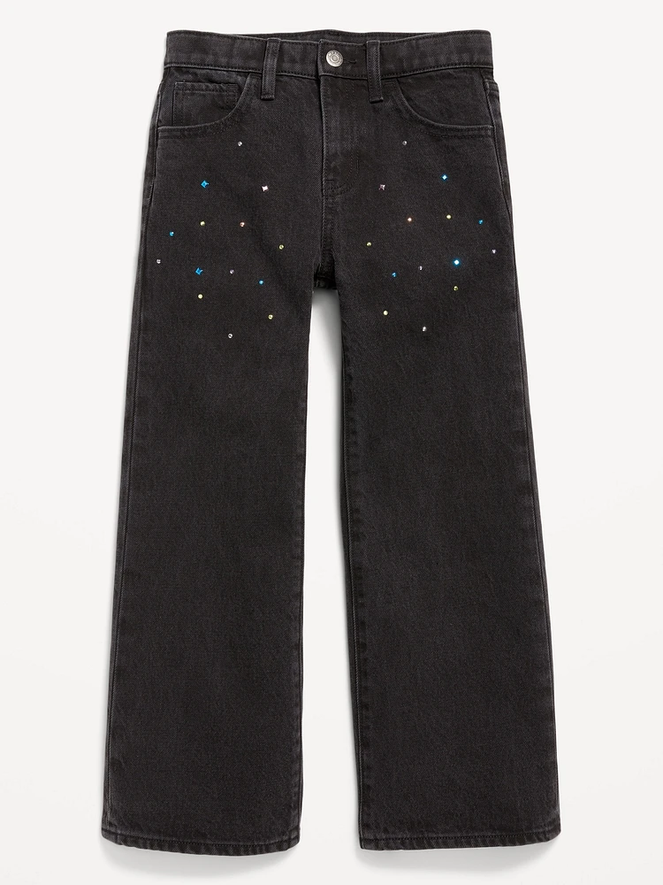 High-Waisted Baggy Studded Flare-Leg Jeans for Girls