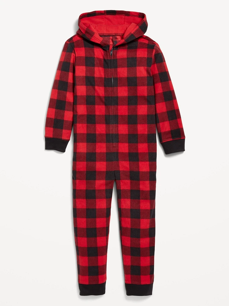 Printed Gender-Neutral Microfleece Hooded One-Piece Pajamas for Kids