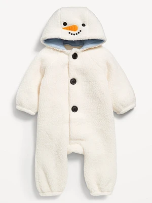 Unisex Sherpa Button-Front Hooded One-Piece for Baby