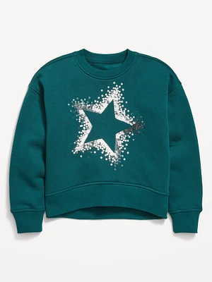 Vintage Oversized Crew-Neck Graphic Sweatshirt for Girls