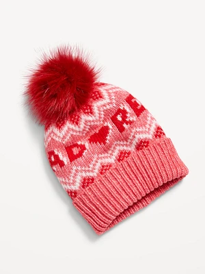 Fair Isle Pom-Pom Beanie for Women