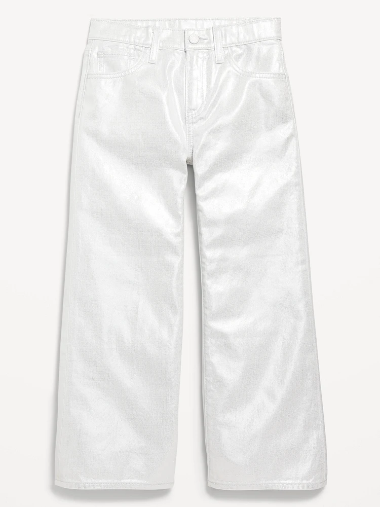 High-Waisted Baggy Shine Wide-Leg Jeans for Girls