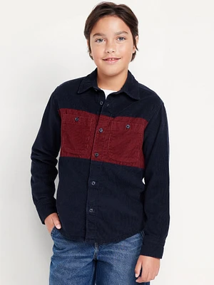 Long-leeve Color Block Corduroy hirt for Boys