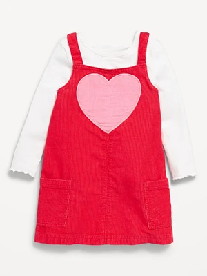 Sleeveless Corduroy Heart Dress and T-Shirt Set for Toddler Girls