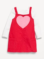 Sleeveless Corduroy Heart Dress and T-Shirt Set for Toddler Girls