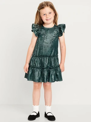 Shiny Flutter-Sleeve Tiered Dress for Toddler Girls