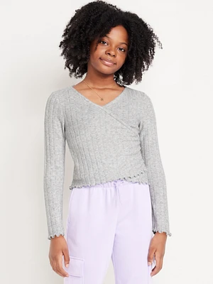 Cozy Wrap-Front Ribbed Top for Girls