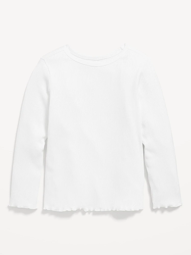 Long-Sleeve Lettuce-Edge Ribbed T-Shirt for Toddler Girls