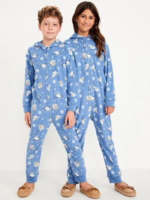 Printed Gender-Neutral Microfleece Hooded One-Piece Pajamas for Kids