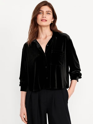 Velvet Cropped Button-Down Shirt