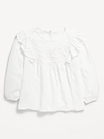 Long-Sleeve Ruffle-Trim Crepe Top for Toddler Girls