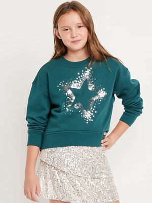 Vintage Oversized Crew-Neck Graphic Sweatshirt for Girls