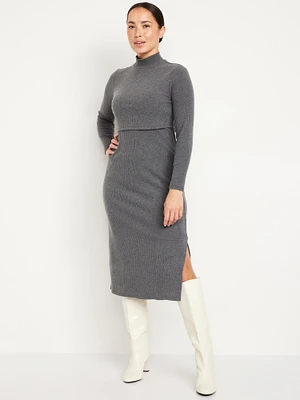 Maternity Mock-Neck Nursing Midi Dress