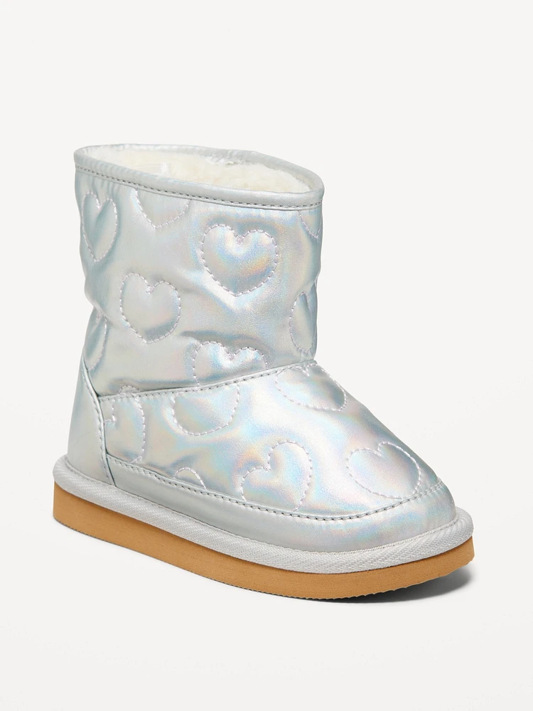 Metallic Quilted Faux-Fur Lined Boots for Toddler Girls