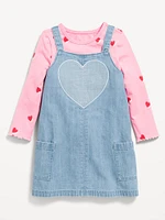 Printed Long-Sleeve T-Shirt and Jean Dress Set for Toddler Girls