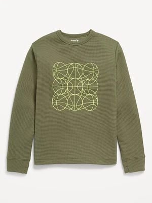 Long-Sleeve Waffle-Knit Graphic Performance Top for Boys