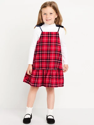 Ribbed Mock-Neck Top and Tie-Bow Ruffled Dress Set for Toddler Girls