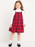 Ribbed Mock-Neck Top and Tie-Bow Ruffled Dress Set for Toddler Girls