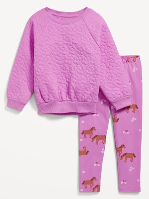 Quilted Crew-Neck Sweatshirt and Leggings Set for Toddler Girls