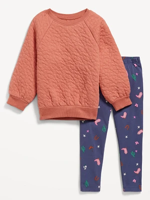 Quilted Crew-Neck Sweatshirt and Leggings Set for Toddler Girls