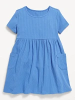 Short-Sleeve Ribbed Fit and Flare Pocket Dress for Toddler Girls