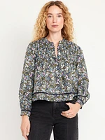 Button-Down Cropped Pintuck Shirt